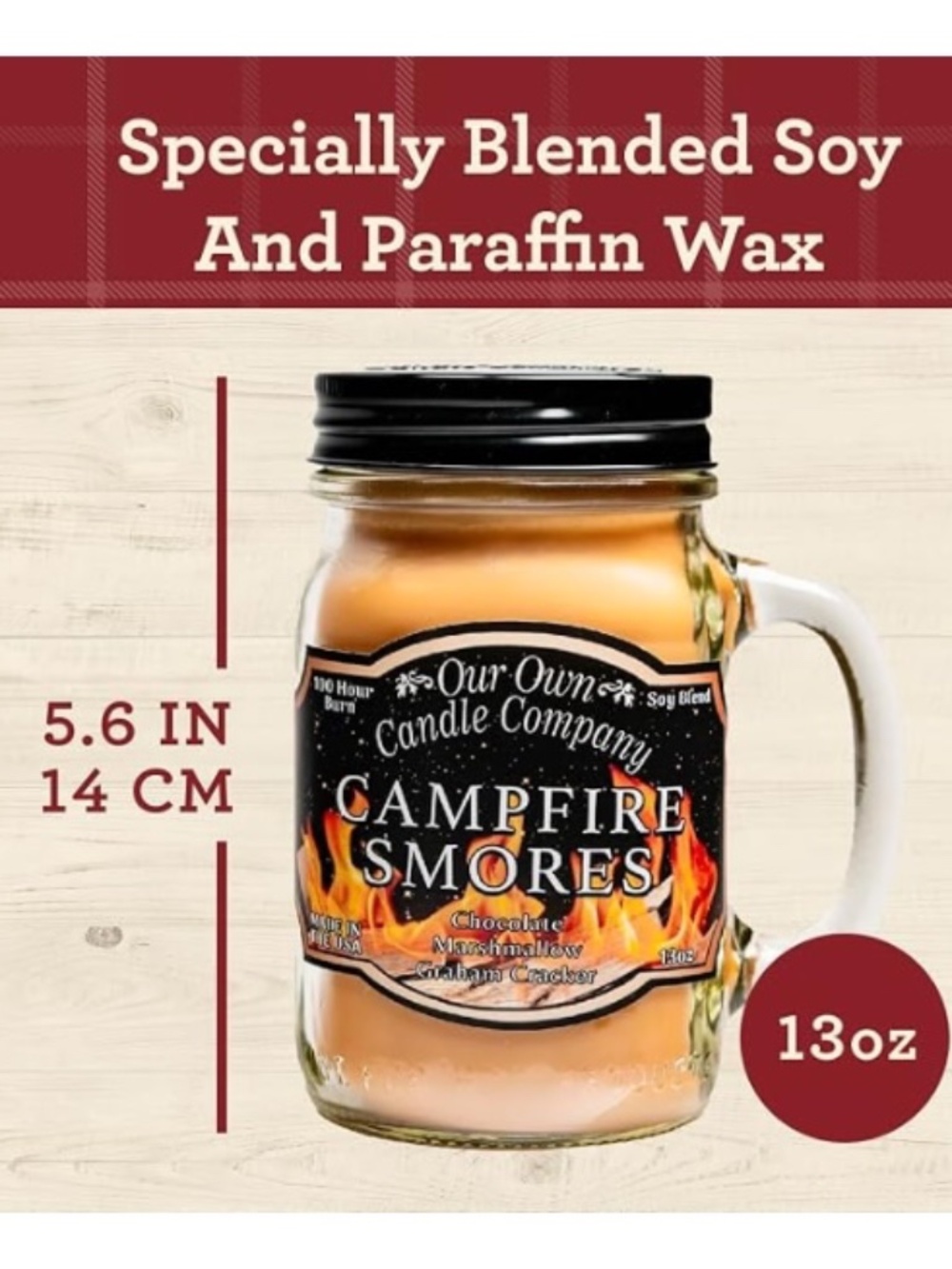 Campfire S'Mores Candle, Our Own Candle Company, Soy Blend, 13 oz Jar